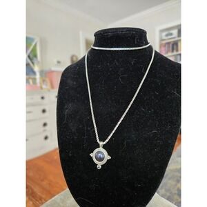 Sterling Black Pearl Tahitian Pendant Necklace Vintage